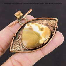 Copper Pear Root Chakra Petrified Wood Jasper Stone Art Deco Bezel Boho Pendant