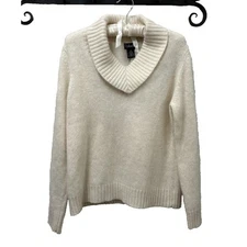 Vtg Rafaella Womens Sweater M Ivory Cowlneck Angora Blend Cozycore Feminine Y2K