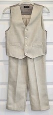 Boys Formal Button-Front Vest Matching Pants Set Beige Size 10 2 Pieces