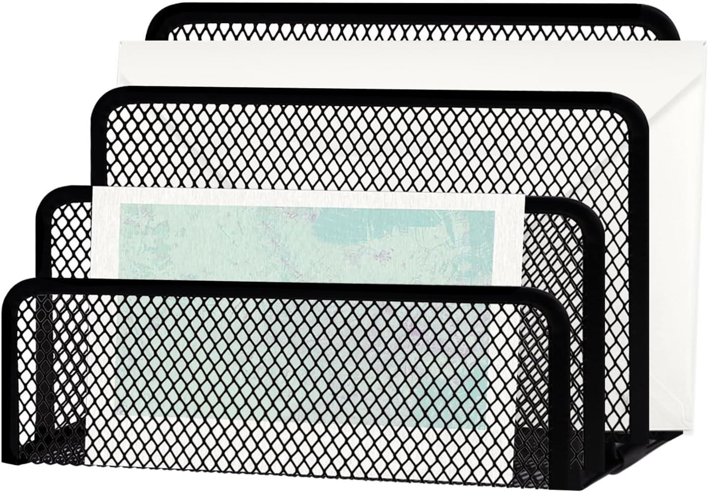 Office Vertical Desk File Organizer, Mesh Metal Mail Organizer Countertop with