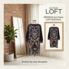 Ann Taylor LOFT Petite XSP Black Floral Paisley Medallion Shift Dress 3/4 Sleeve