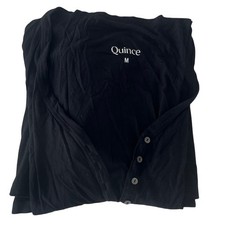 Quince Black Button Henley Long Sleeve Shirt Dress Size M Rayon Spandex