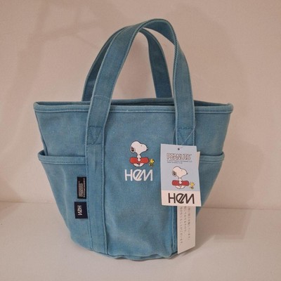 HeM x Peanuts Snoopy Canvas Tote Bag Baumwolle Reißverschlusstasche...