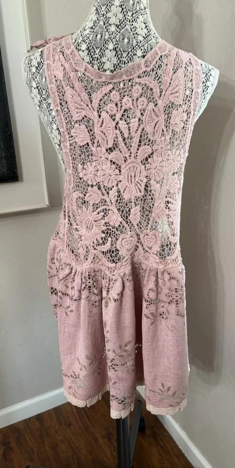 Túnica de encaje hecha a mano de colección reciclada núcleo de casa Shabby Chic talla única chaleco plumero Foto 3 de 4