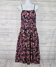 Old Navy Womens Dress Sz Medium Blue Pink Floral Linen Blend Adjustable Straps