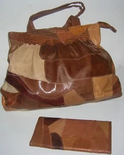 New Genuine leather shoulder bag /Hand Bag matching wallet earth tones Patchwork