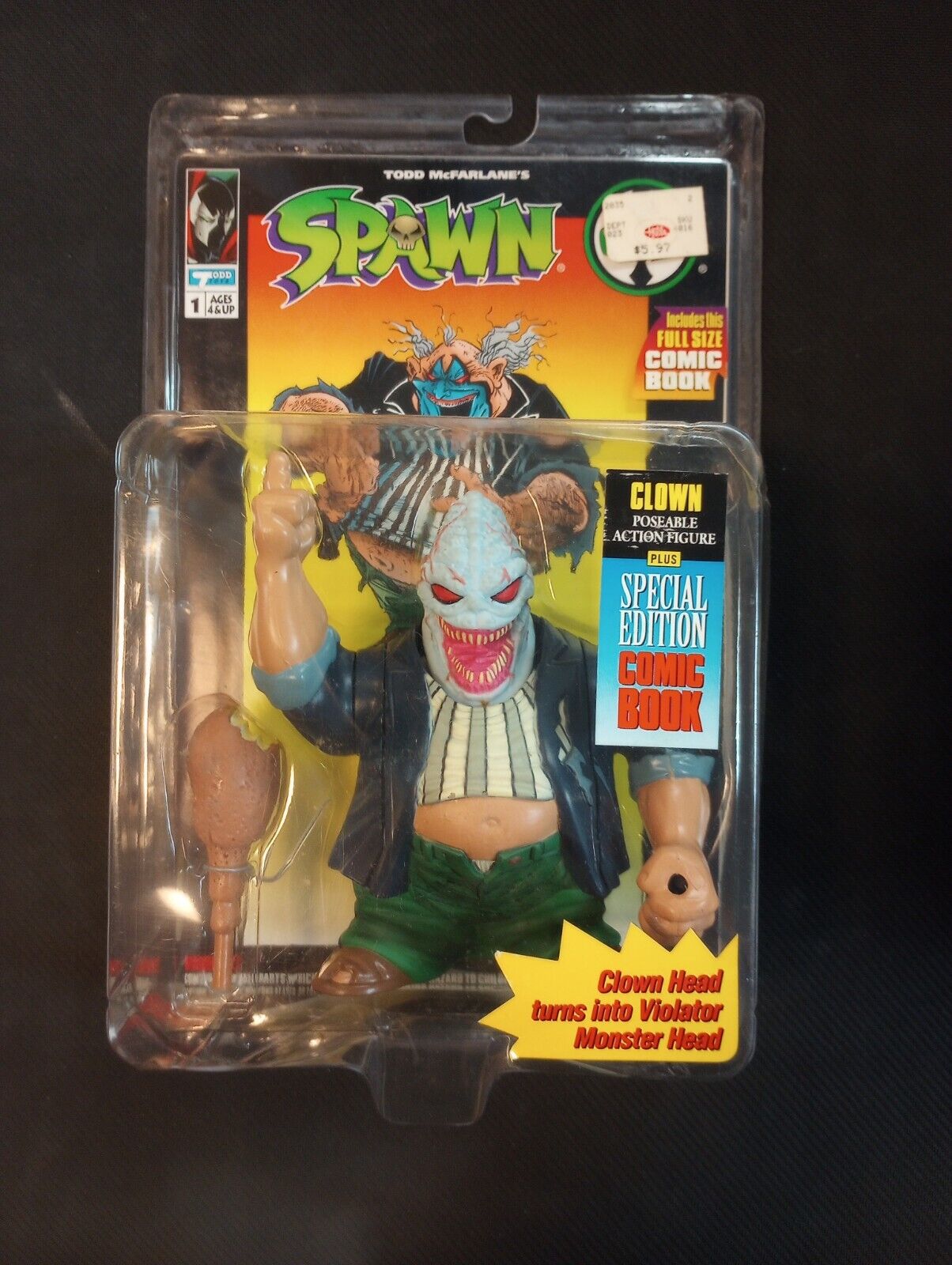 1994 McFarlane Spawn Clown Action Figure Series 1 w/Comic New In Plastic T325