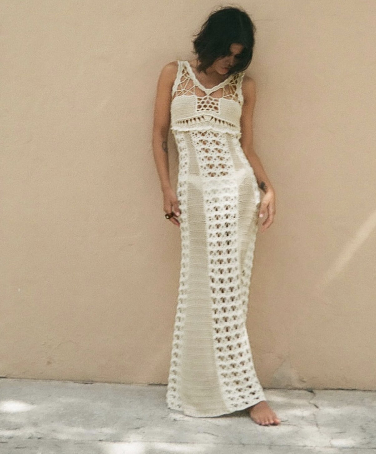 ZARA CROCHET KNIT DRESS LIMITED EDITION ECRU WHITE BEIGE S,M REF. 1957/