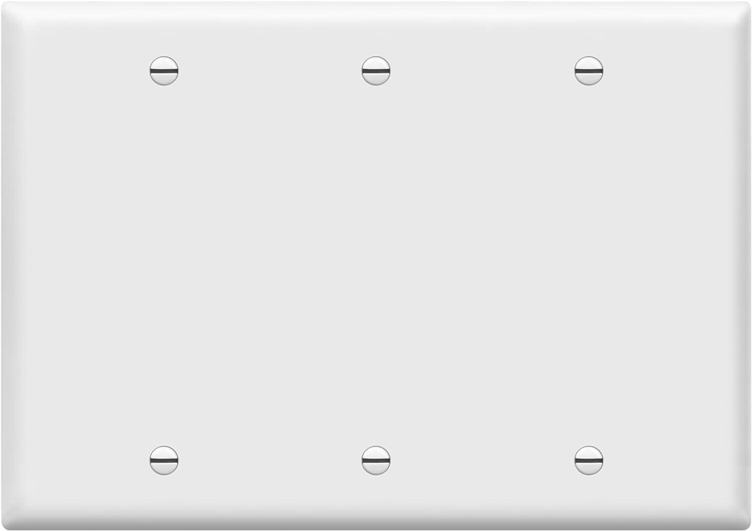 Blank Device Wall Plate, Blank Outlet Cover, Gloss Finish, Standard Size 3-gang