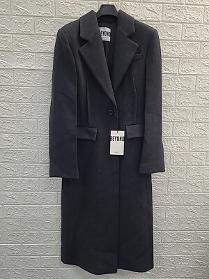 New Mango 100% Wool Coat Lapel Collar Vneck Charcoal Size