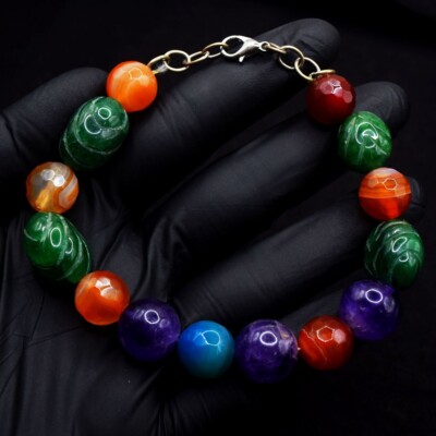 210,00 kt brillantestes Smaragd-, Amethyst- & Onyx-Perlenarmband VK 27 E654
