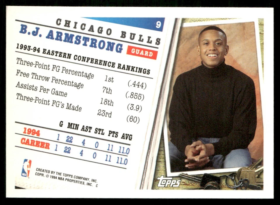 1994-95 Topps All-Star B.J. Armstrong #9 *B* - Image 2 of 2