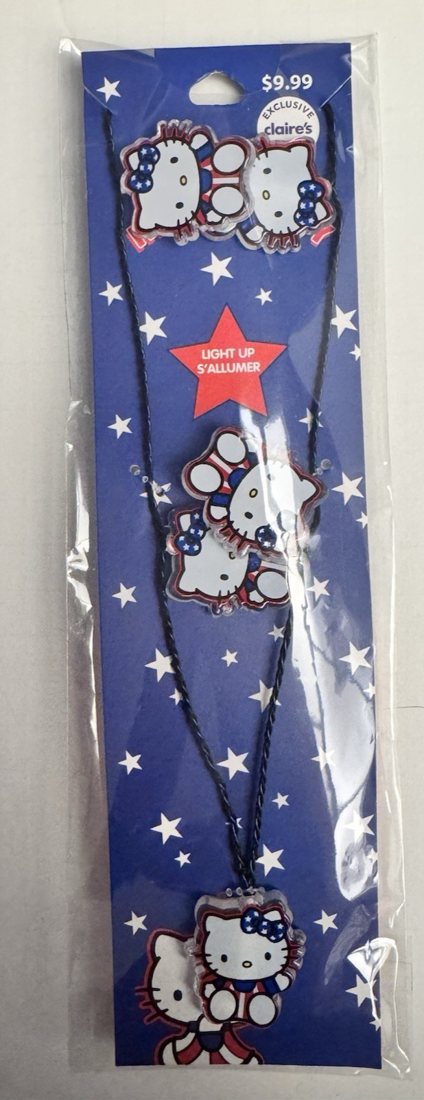Claire's Hello Kitty Patriotic 4 JULY Light Up Necklace Overhead Long NEW SEALED