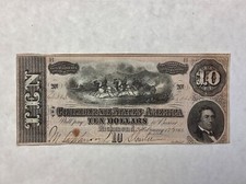 ~1864 Confederate States of America $10 Ten Dollars - Civil War Note