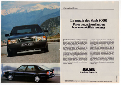 1988 SAAB 9000 Turbo 16 Vintage Original 2 pages Print AD | Black car photo FR