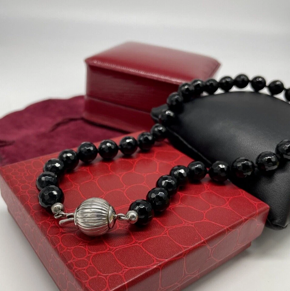 COLLANA DONNA GIROCOLLO DI PERLE ONICE BRIOLE' NERE ARGENTO 925 VINTAGE MADE ITA - Immagine 3 di 4