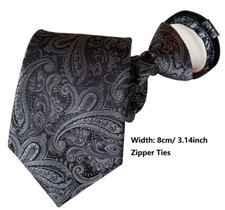 New Paisley Gray Black 100 Silk Adjustable Zipper Pre-tied Men's Necktie Tie