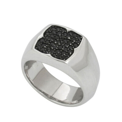 2ct Round Black Simulated Diamond Cluster Solitaire Men Ring White Gold Plated