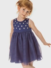 NWT Deux Par Deux Beaded Blue Satin Tulle Dress 2T 3T