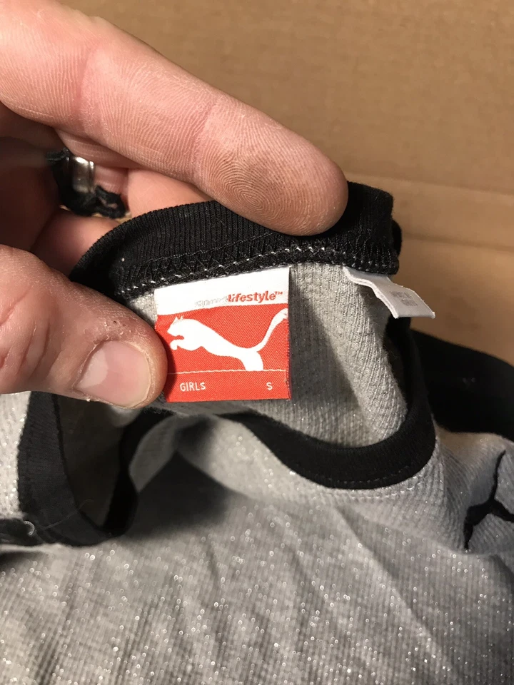 Youth Girls Small S Puma Long Sleeve Shirt Gray Speckled Black Sleeve - Image 4 of 4