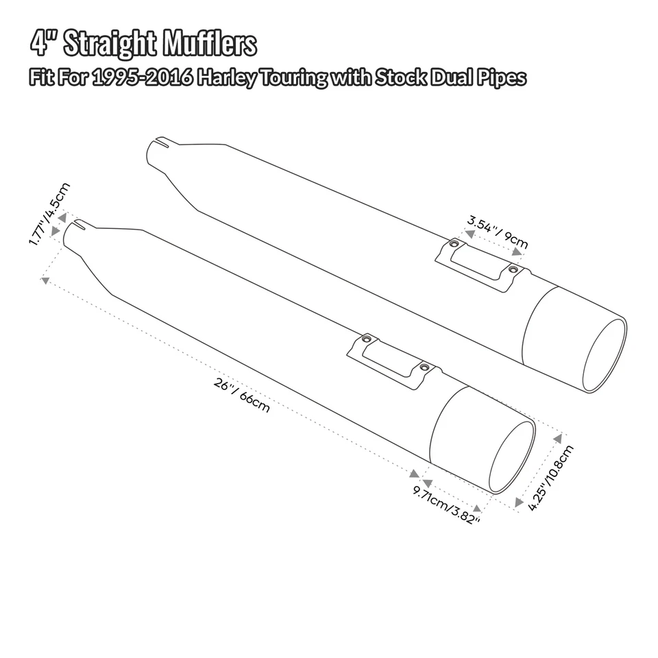 Silenciadores rectos cromados 4" sin cordones escapes aptos para Harley Street Glide 1995-16 Foto 4 de 4
