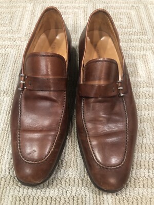 Magnanni mens 9 M brown leather slip-on penny loafers shoes  display picture 3