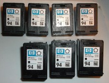 Genuine HP 94 EMPTY ink cartridges. Lot of 7 Black color