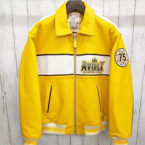 Men's Avirex Bomber Nitro Run Aviators King Embroidered Leather Bomber Jackets - Imagen 6 de 8