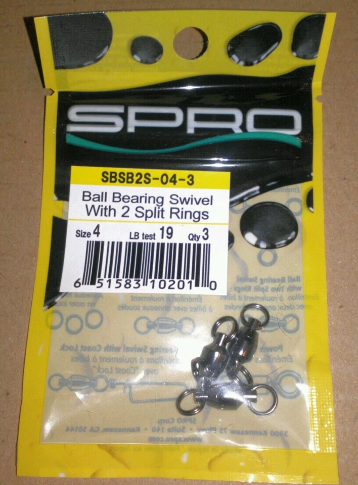 Spro SBSB2S-04-3 Size 4 Ball Bearing Swivel w/ 2 Split Rings 19 lb test Qty 3 - Image 2 of 2