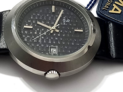 NOS 40MM  1970'S STEEL YEMA SOUS MARINE  '' UFO '' AUTOMATIC DATE -RARE BLACK DIAL