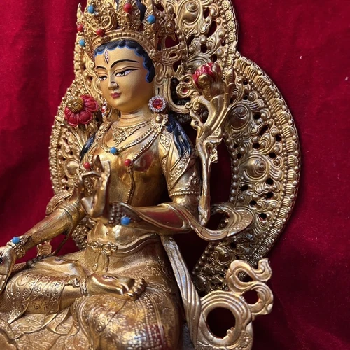 White Tara Avalokiteshvara Kwan-yin Buddha statue blessed 12inch Copper gilding - Picture 3 of 6