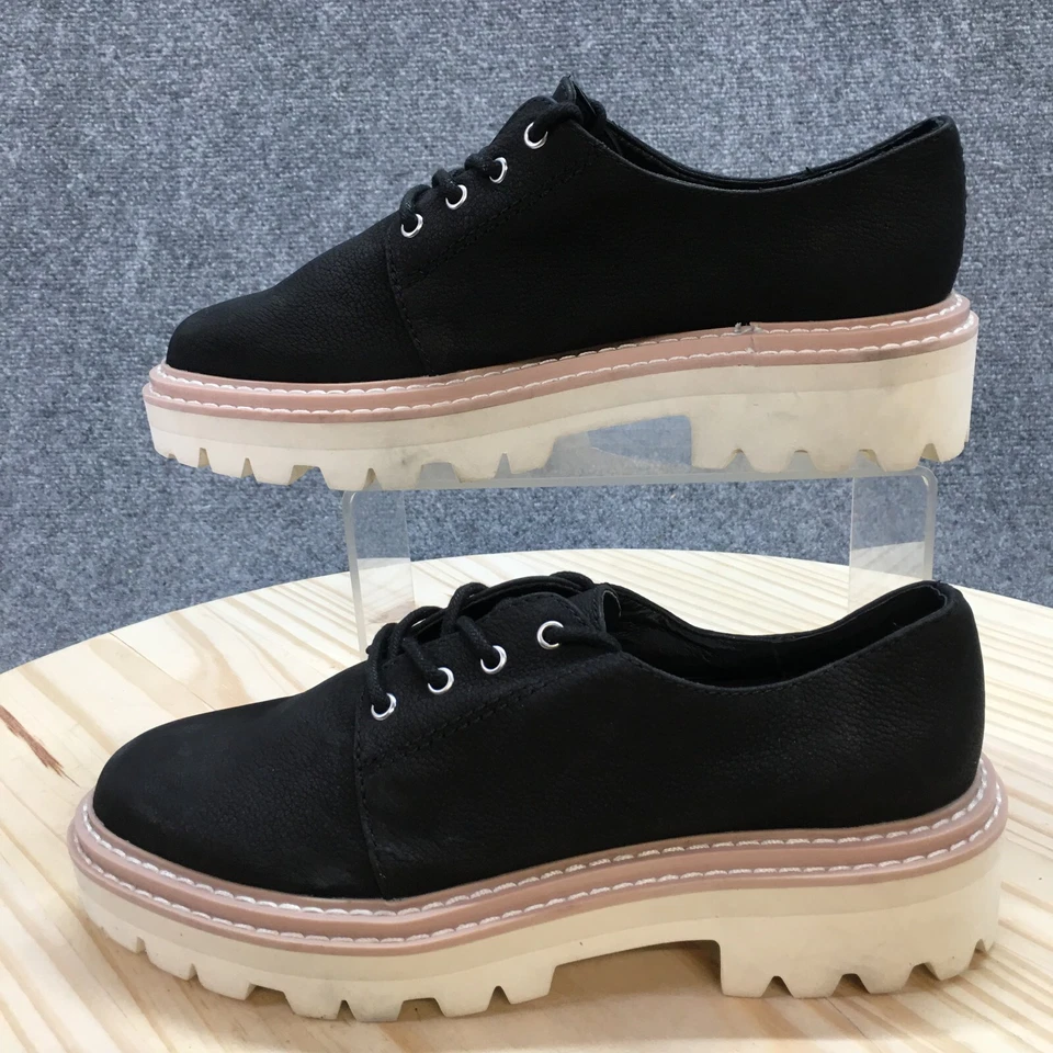 Dolce Vita Shoes Womens 6.5 Martie Casual Plain Toe Lugsole Oxford Black Leather - Image 2 of 4