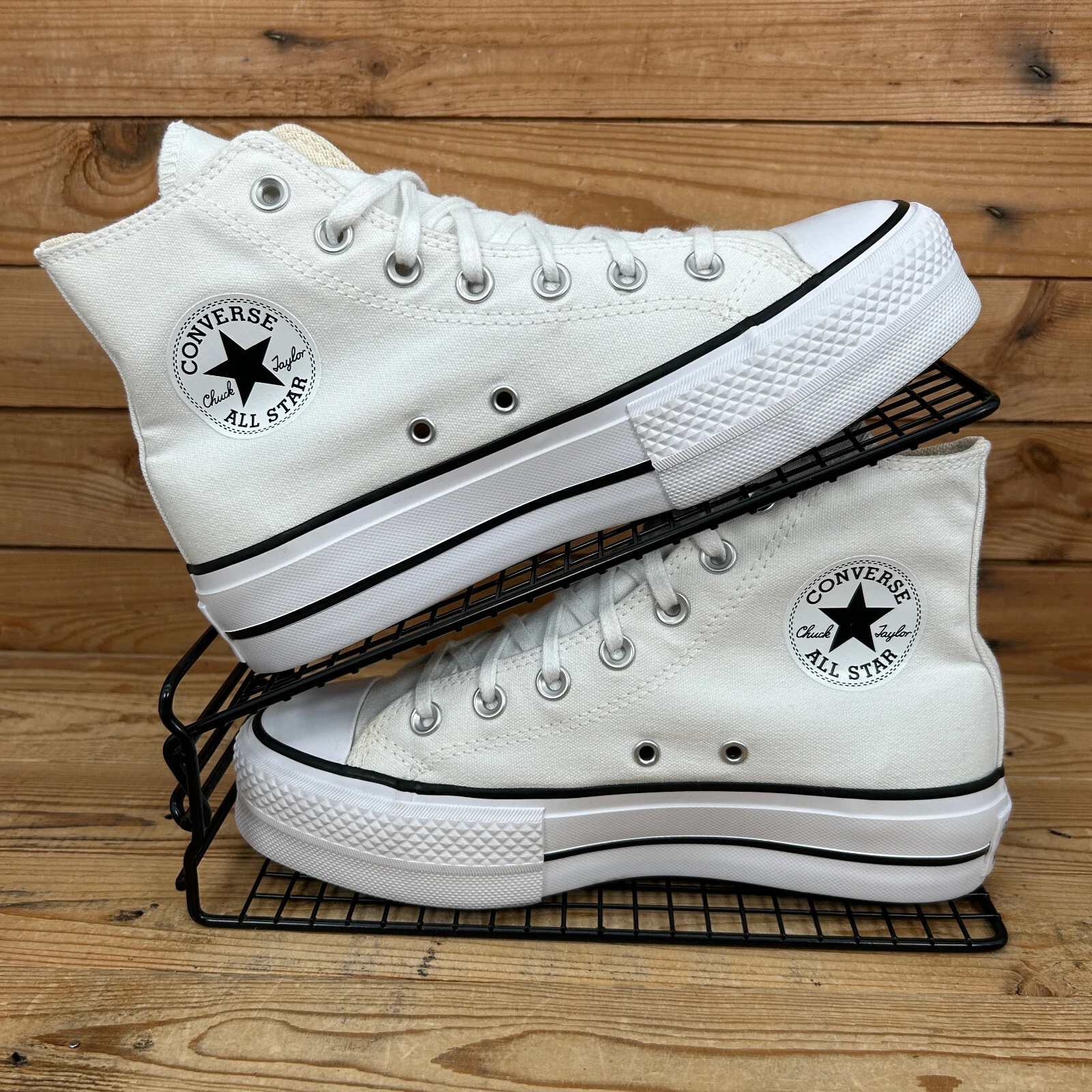 Converse scarpe da ginnastica donna taglia UK 4 5 All Star Lift bianche plateau scarpe estive
