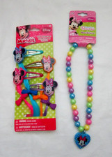 Disney Minnie Mouse 5pc Hair Accessory Kit 4 Hair Extension Snaps Necklace-New 