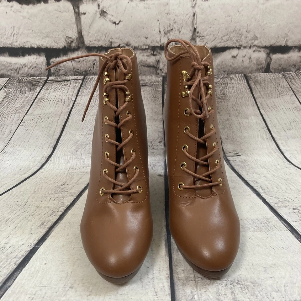 Guess Botas Mujer Talla 10 Marrón Zoey Cuña Con Cordones Cuero Tostado Botines Foto 2 de 4