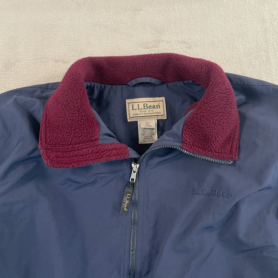 L.L. Bean Warm Up Bomber Fleece Lined Jacket Men Large Tall LT Navy Blue Outdoor - Image 4 of 4