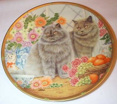 Lenox Bluebell and Sage Cat Plate by Artist Anne Mortimer 1995 with Gold Trim