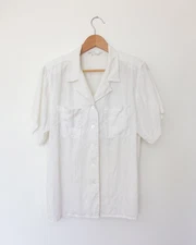 Vtg Nancy Heller Linen Short Sleeve Button Up Eyelet Edge, W's 2 White, USA