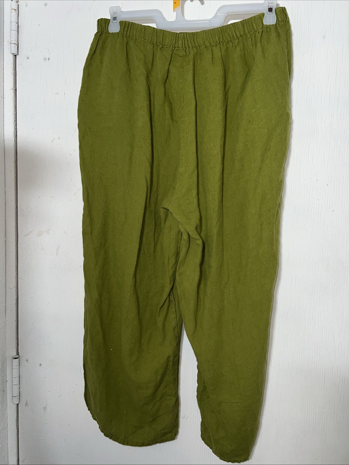 Flax By Jeanne Engelhart Womens Large Green Linen Wide Leg Pull On Casual Pants