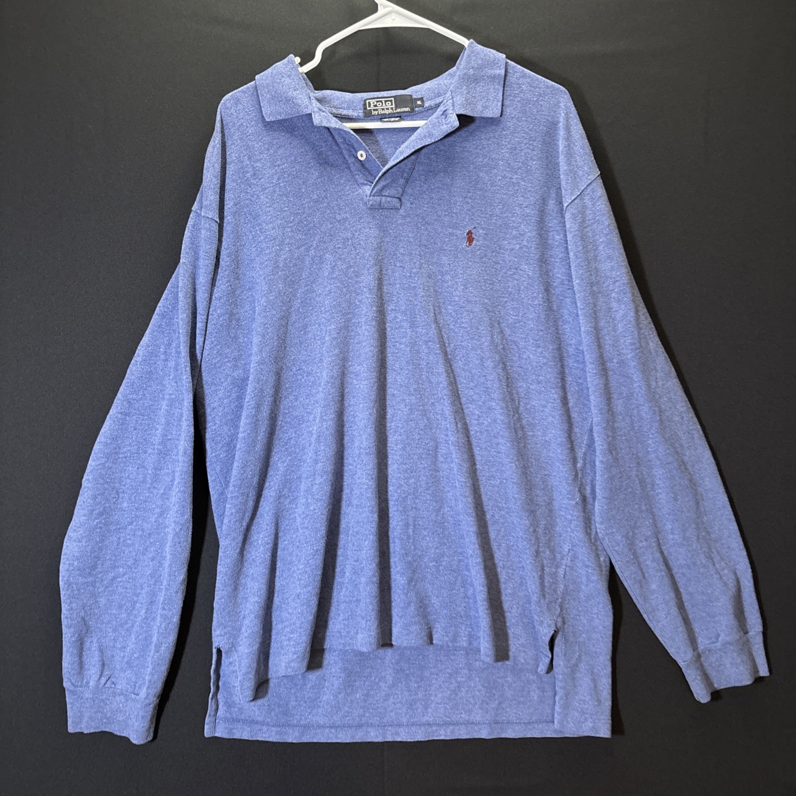 Polo Ralph Lauren camicia grande uomo XL blu marrone pony cotone manica lunga