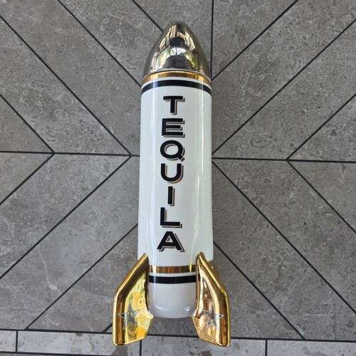 Jonathan Adler Tequila Rocket Decanter White Gold Ceramic Barware Space Rocket