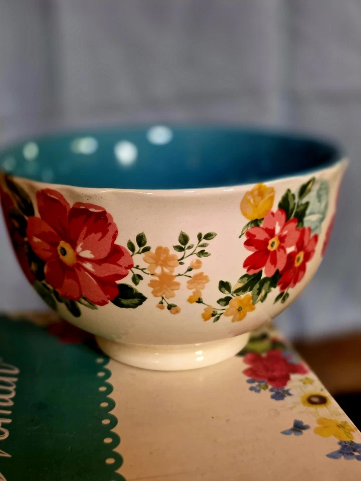 The Pioneer Woman Vintage Floral 12 Peças Conjunto de Louça Pratos Teal Tigelas Mesa - Imagem 4 de 4