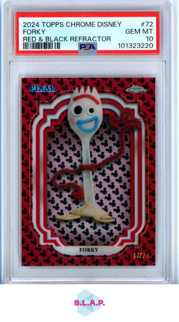 FORKY-RED & BLACK REFRACTOR TOPPS 17/28 2024 2024 TOPPS CHROME DISNEY EN PSA 10