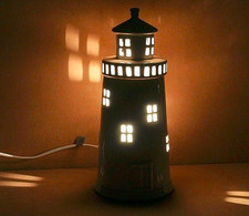 LED Lighthouse Lamp Illuminated Windows Bedside Table Lamp Ceramic LED Lamp