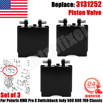 #ad #ad Set of 3 Piston Valve For 99 03 Polaris XCR 800 TM 2.0 BLACK CARB SLIDE #3131252 $131.99
