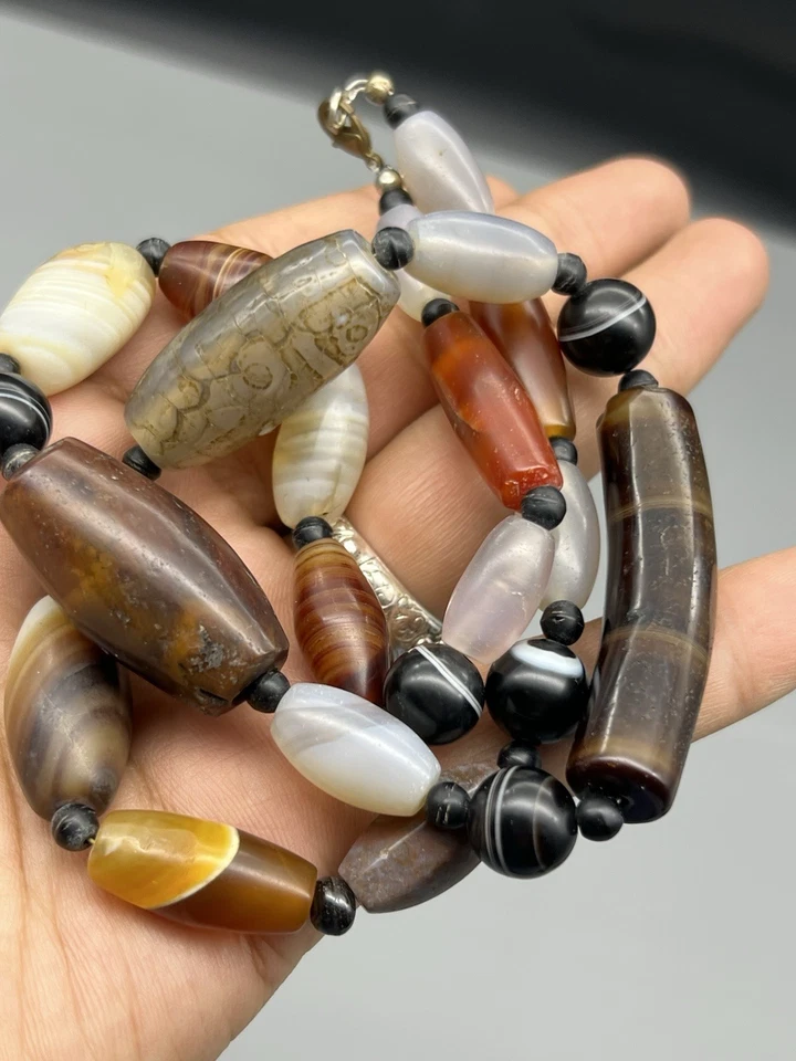 Collar de cuentas de ágata vintage usado mezcla de cuentas de ágata Mala precioso Asia bandas Foto 3 de 4