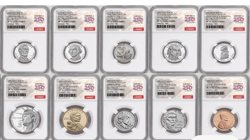 1776-2026 US Mint  10 Coin Silver Proof Set NGC PF 70 FR AMERICA 250 Presale