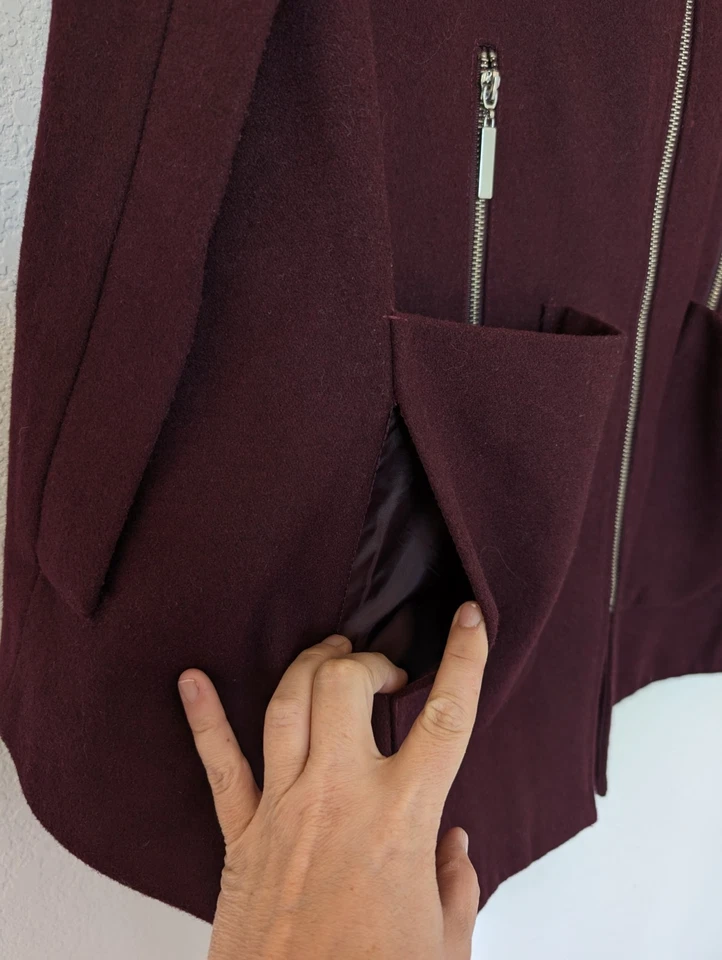 Abrigo Kate & Mallory Mezcla Lana Capa Ciruela Talla Pequeña Preppy Invierno Foto 3 de 4