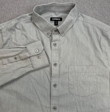 Express Shirt Mens Medium Gray Cotton Blend Stretch Button Down Long Sleeve