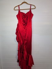 Womens small Red Poly Silk Gown With noodle strap